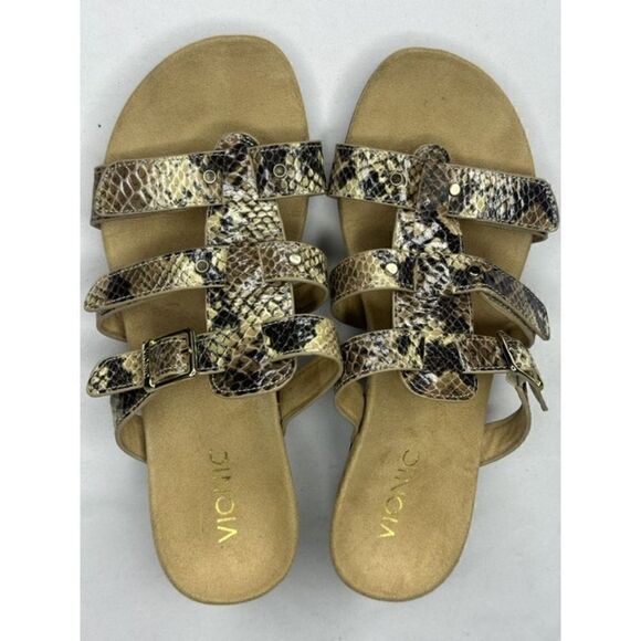 VIONIC NEW Radia Snakeskin Wedge Sandals Slides Size 8 - Picture 1 of 14